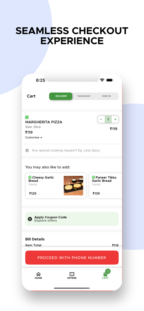 La Milano Pizzeria Mobile App Warenkorb-Bildschirm zeigt nahtloses Checkout-Erlebnis mit Pizza und Beilagen