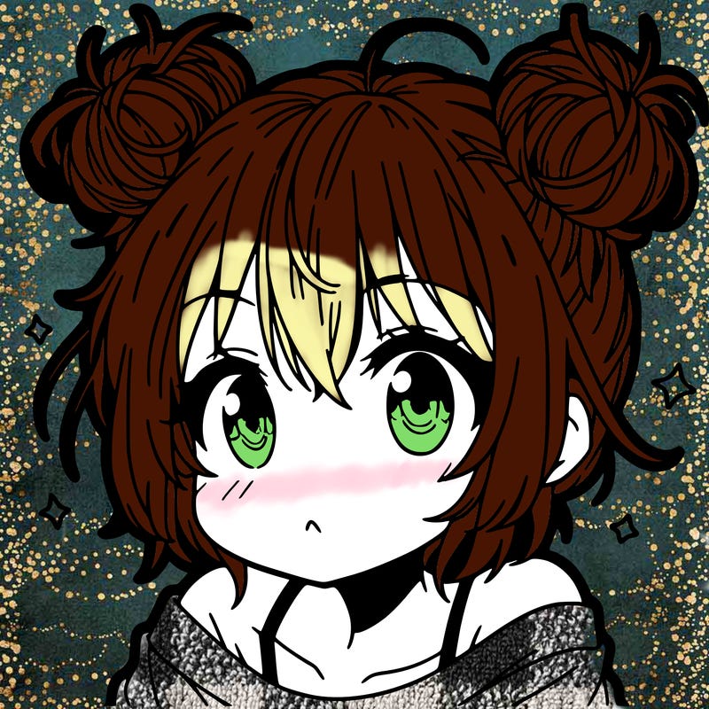 a manga girl with messy small buns