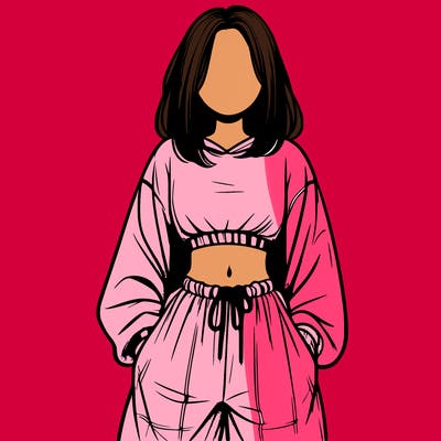 realistic girl faceless with baggy pants and a crop top