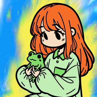 girl with long hair and a oversized shirt. and she is holding a frog