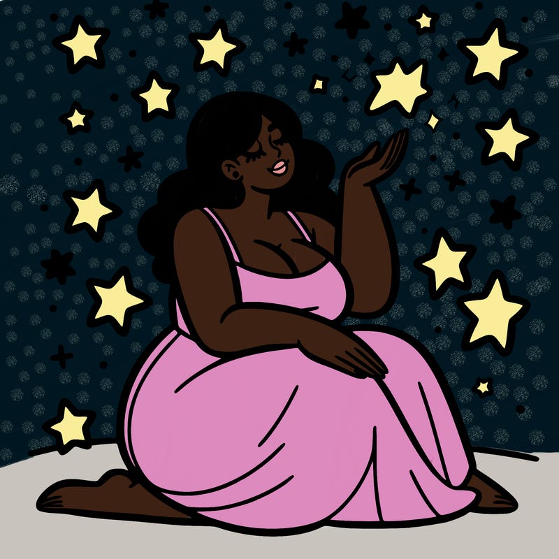 plus size woman looking at stars