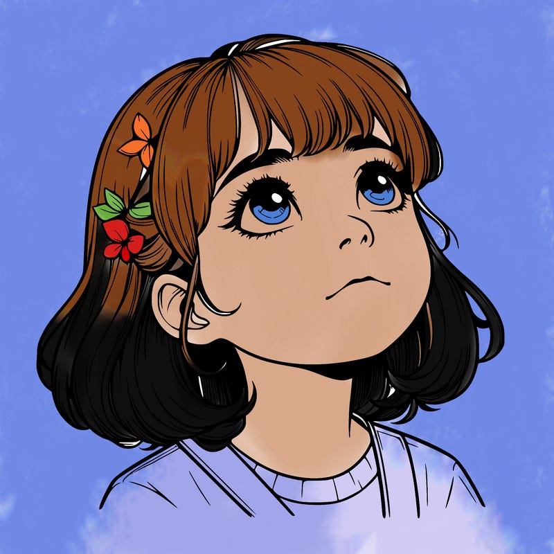 realistic girl looking up