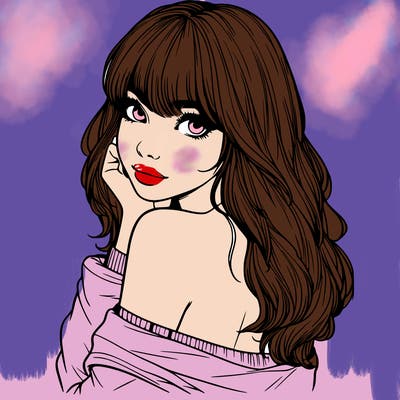 realistic girl with bangs looking over her shoulder