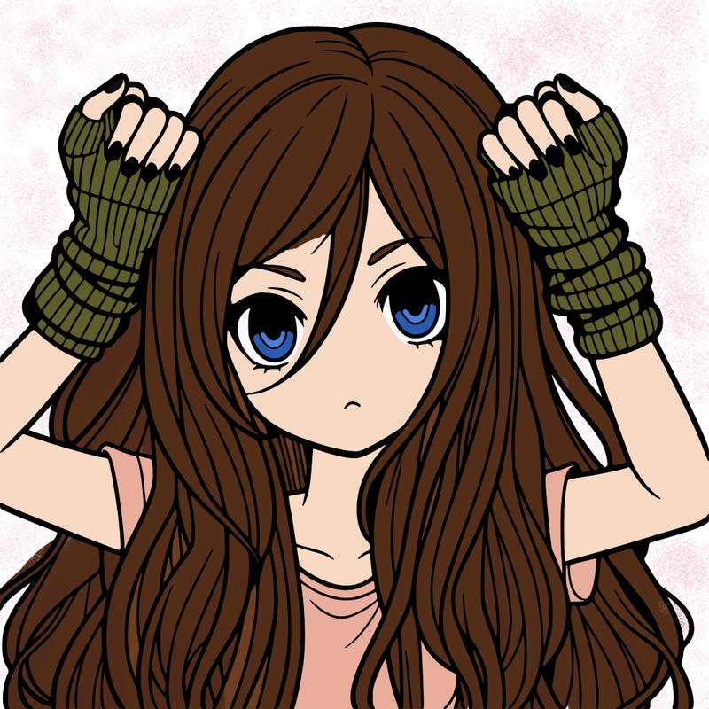 long haired girl with fingerless gloves