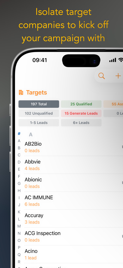 Clinch! - Target companies list in the Clinch Personal CRM app for job seekers