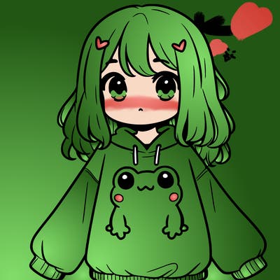 girl wearing frogging sweatshirt