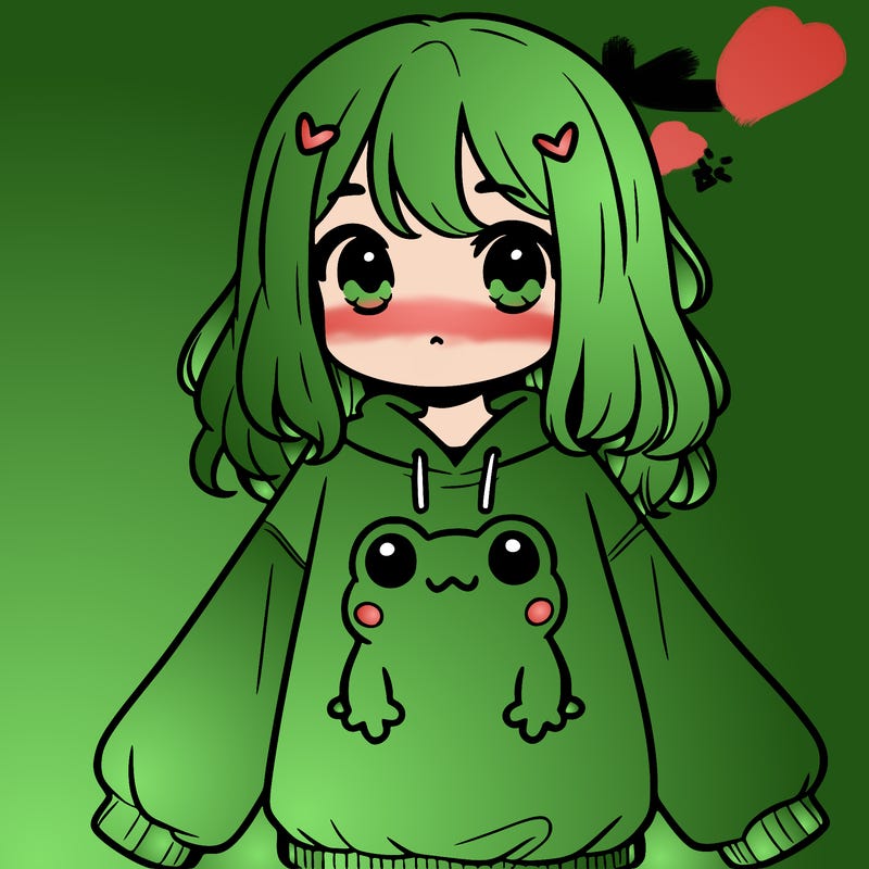 girl wearing frogging sweatshirt