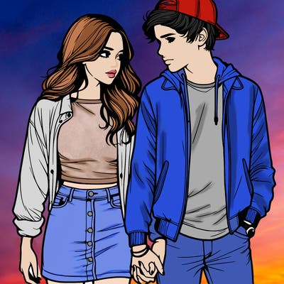 realistic teen couple holing hands