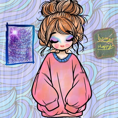 girl with baggy sweatshirt and messy bun