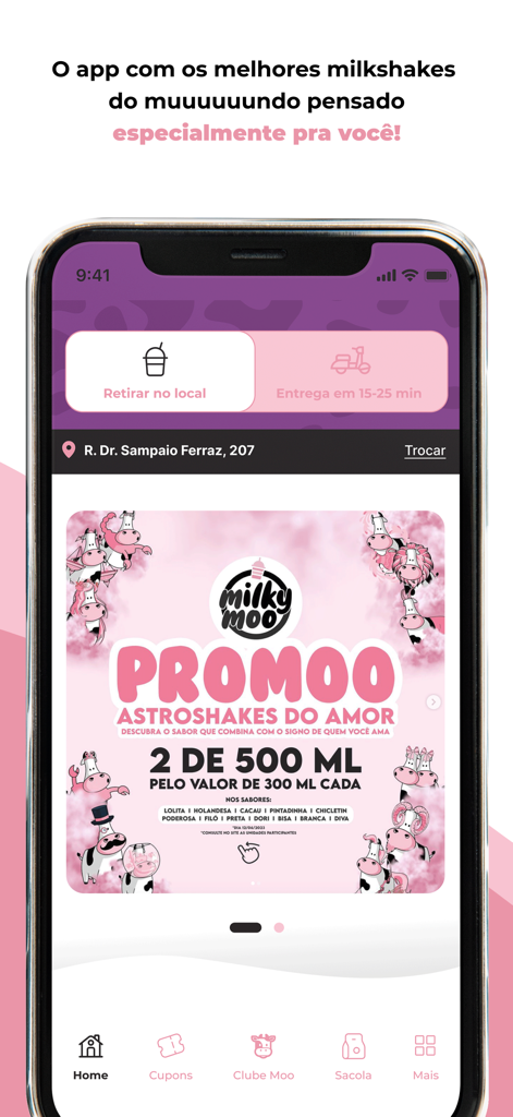 Milky Moo - Milky Moo mobile app home screen with milkshake promotional banner and ordering options