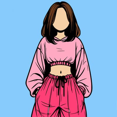 realistic girl faceless with baggy pants and a crop top