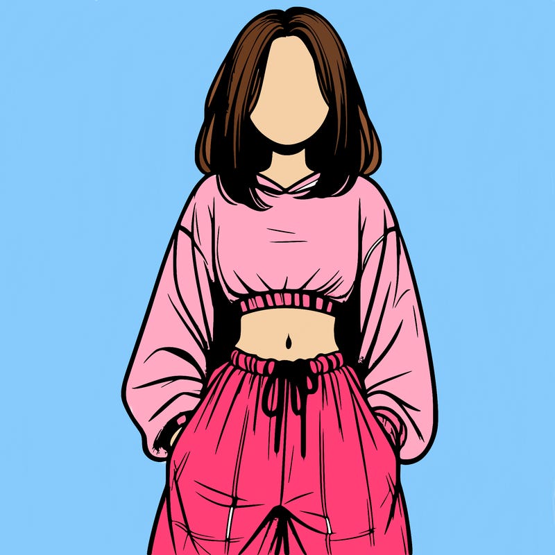 realistic girl faceless with baggy pants and a crop top