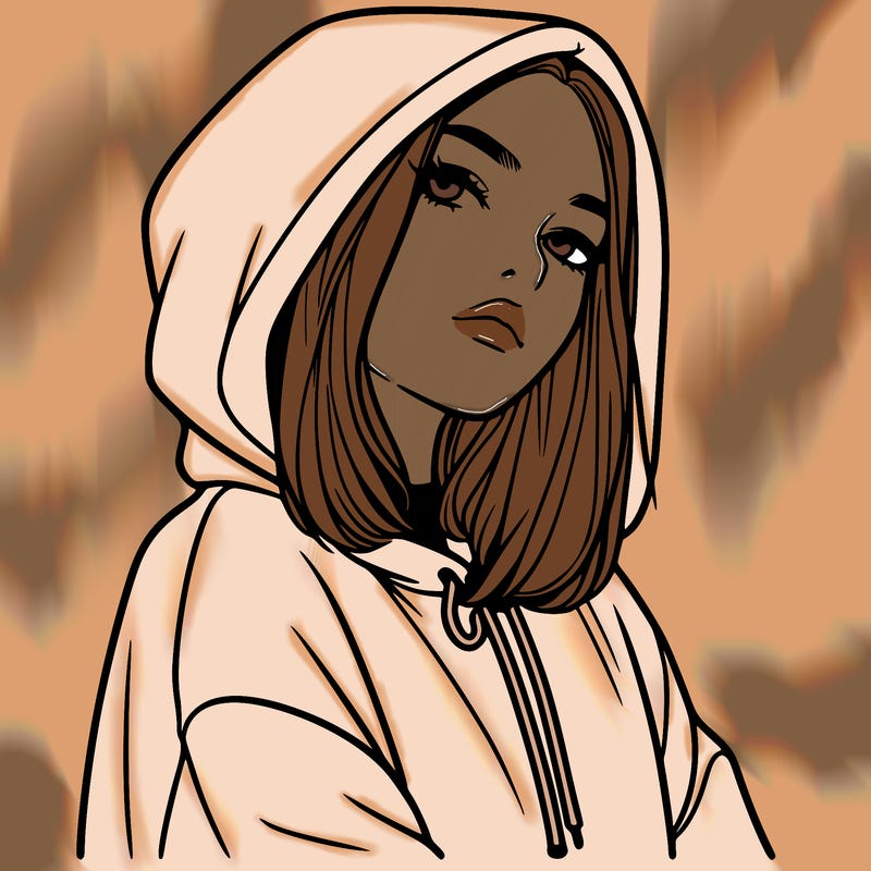 a realistic girl in a hoodie