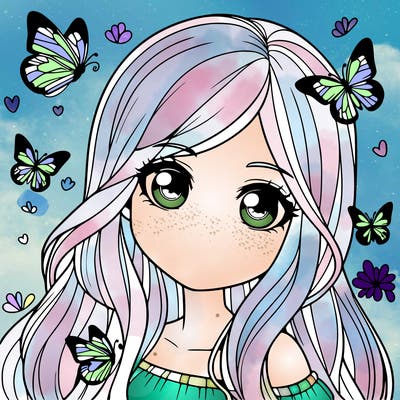 realistic girl with butterflies around her