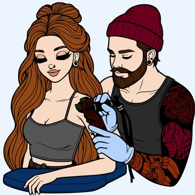realistic man tattooing a girls arm