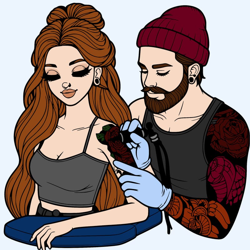 realistic man tattooing a girls arm