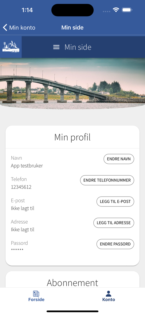 ØyBlikk - User profile and account settings page on the OyBlikk news app
