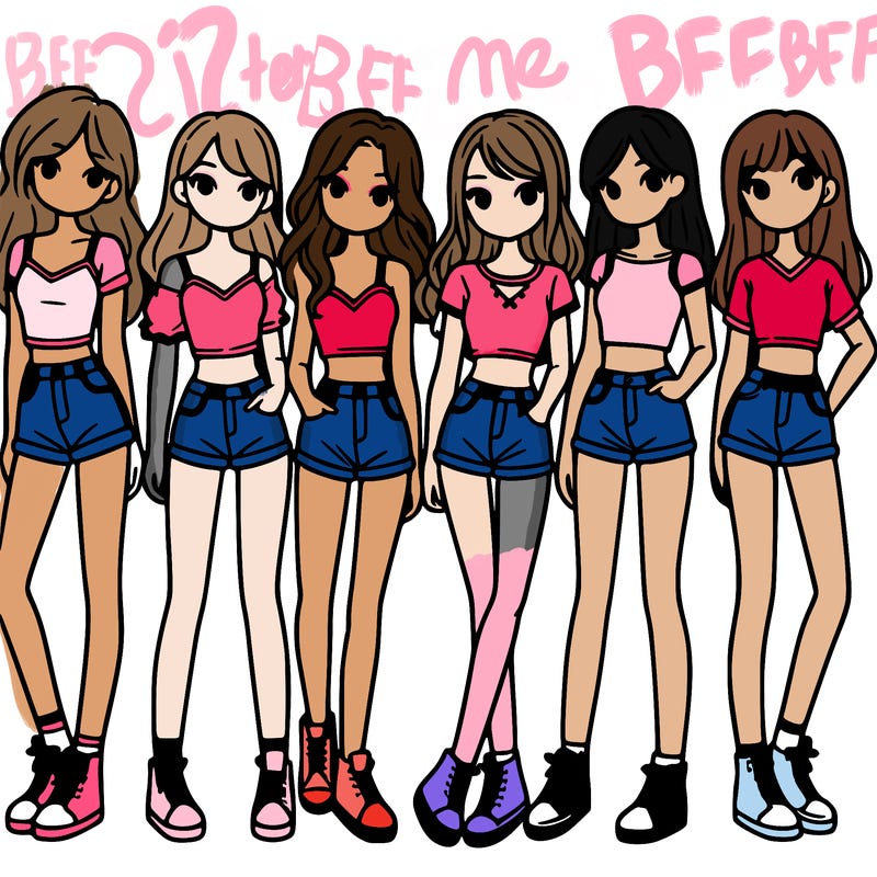 a group of girls wearing crop tops and shorts