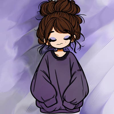 girl with baggy sweatshirt and messy bun