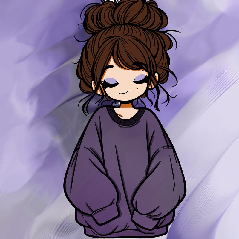 girl with baggy sweatshirt and messy bun