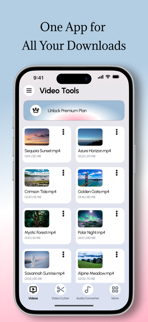 ClipGrab - Oberfläche der ClipGrab-App auf dem iPhone, die eine Bibliothek von Videodateien mit Werkzeugen zur Bearbeitung und Audiokonvertierung anzeigt