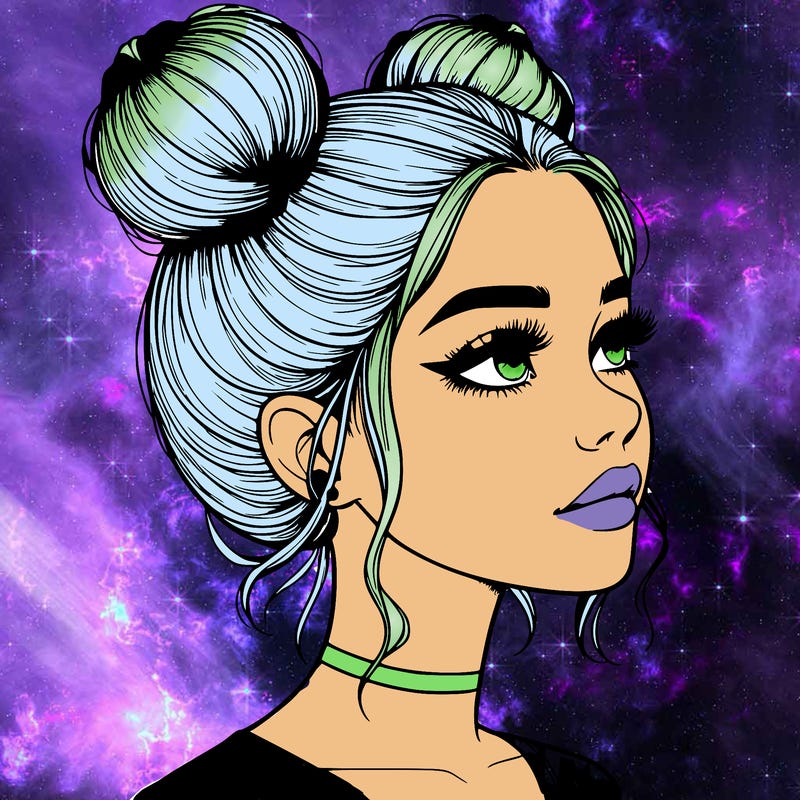realistic girl with buns on the top of her head