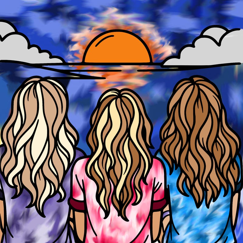 three besties with blond hair sat watching the sunset
