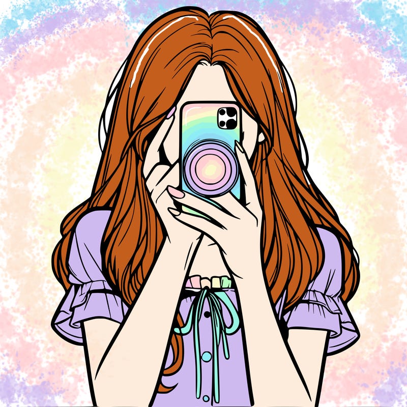 a realistic girl holding her phone taking pictures