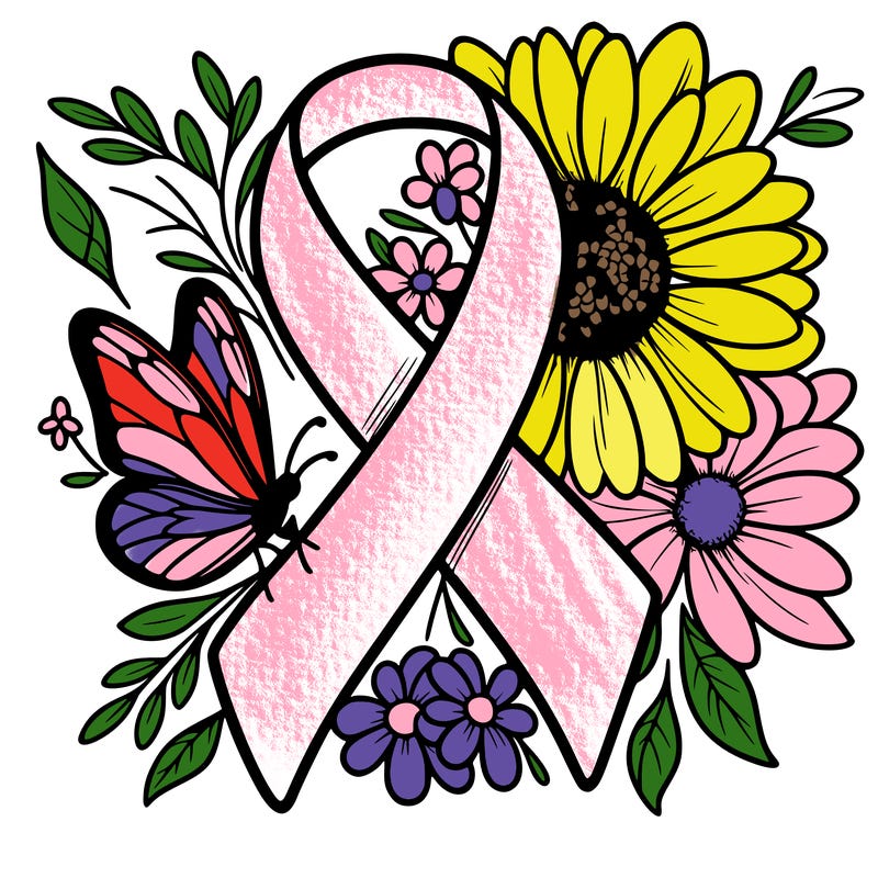 cancer awareness symbol with flowers and butterflies