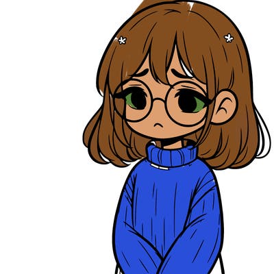 sad girl with glasses in a sweater