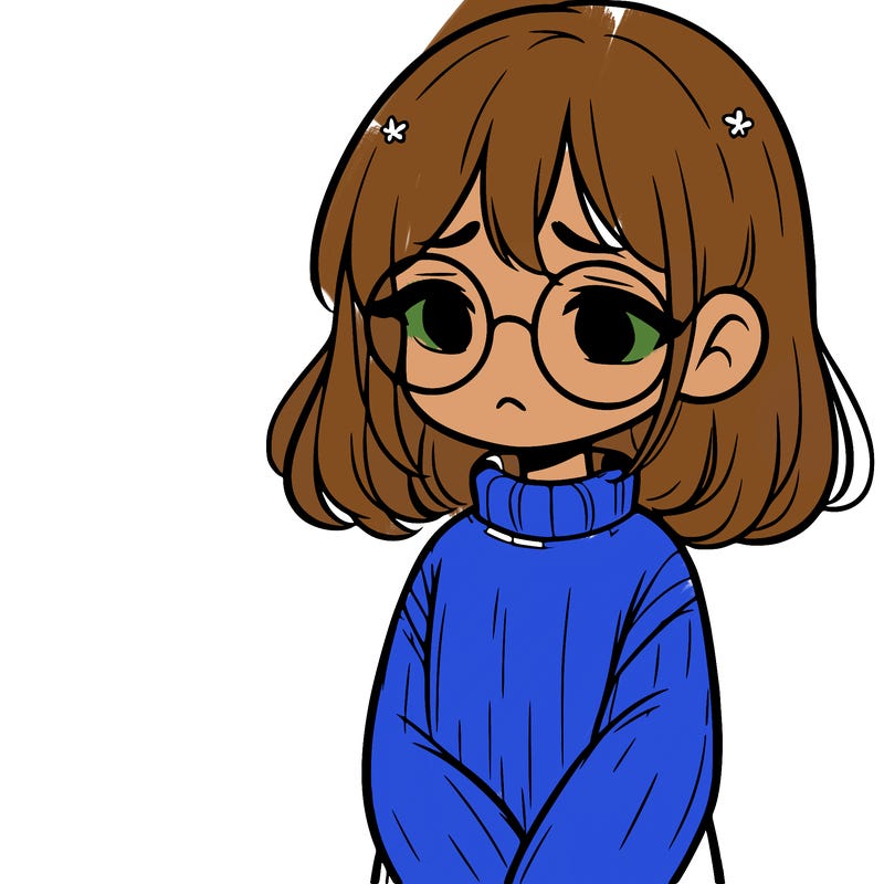 sad girl with glasses in a sweater