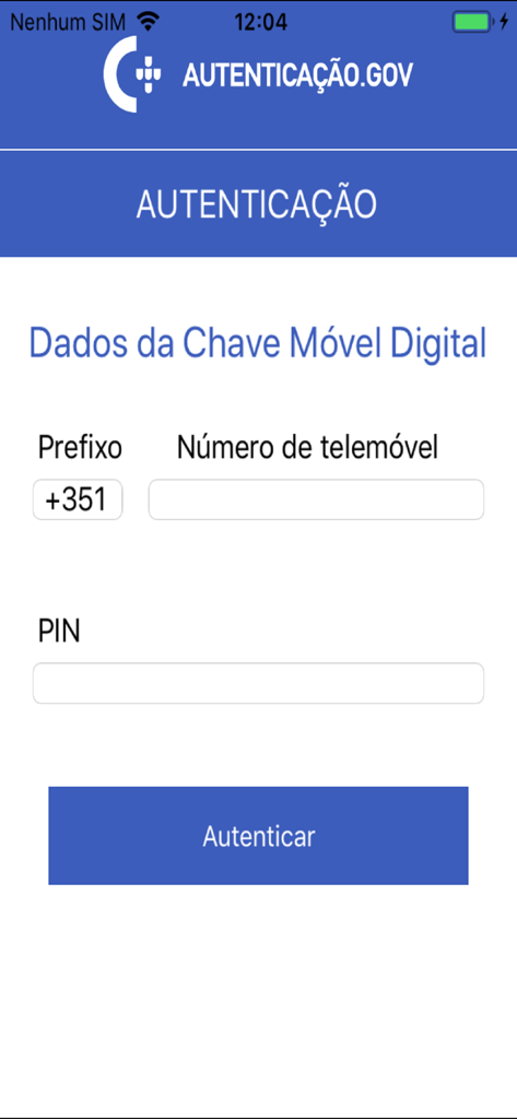 Autenticação Gov - Schermata di accesso di Autenticação Gov per la chave móvel digital portoghese