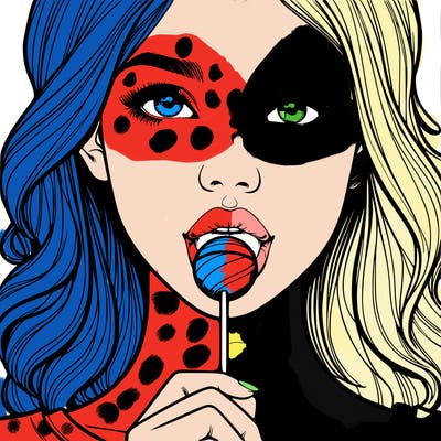 a realistic girl with a lollipop in her mouth