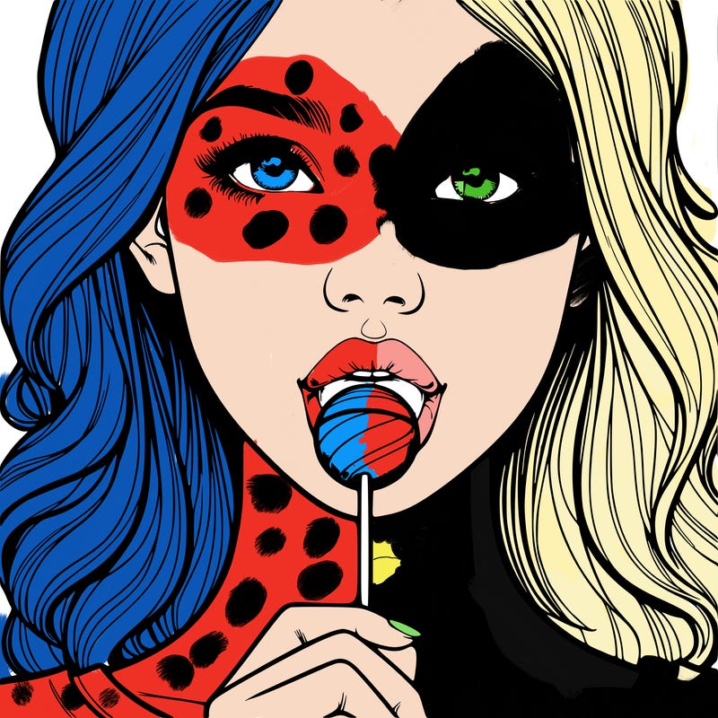 a realistic girl with a lollipop in her mouth