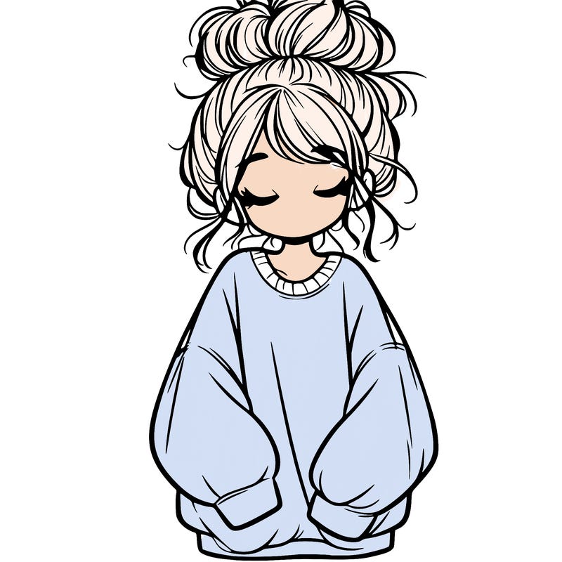 girl with baggy sweatshirt and messy bun