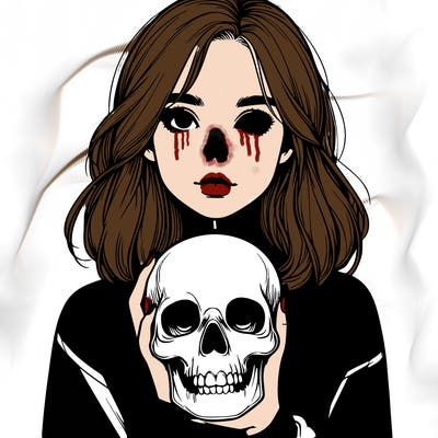 realistic girl holding a skull