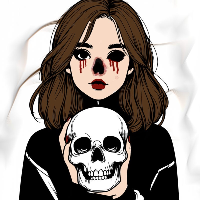 realistic girl holding a skull