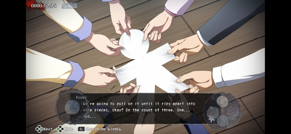 Crunchyroll: Corpse Party - A group of students holding a paper doll during a ritual in Crunchyroll Corpse Party.