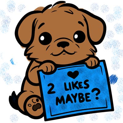 a puppy holding a sign that says 2 likes maybe?