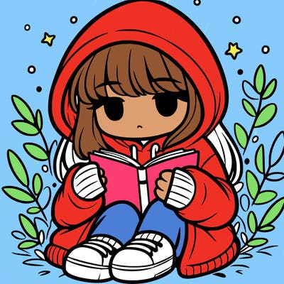 girl in oversized hoodie reading a book