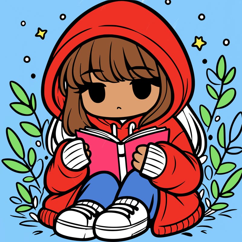 girl in oversized hoodie reading a book