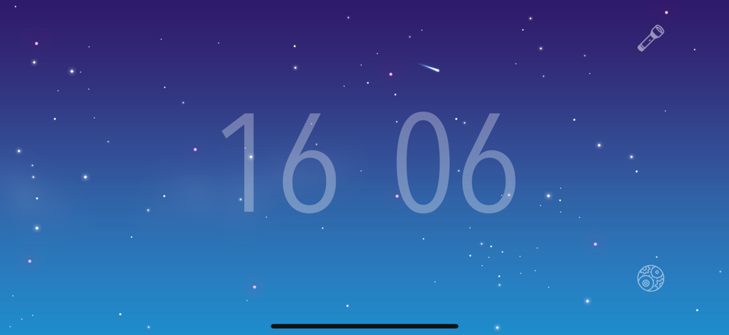 Digitaluhr-Anzeige auf einem sternenklaren blauen Nachthintergrund mit einer Sternschnuppe