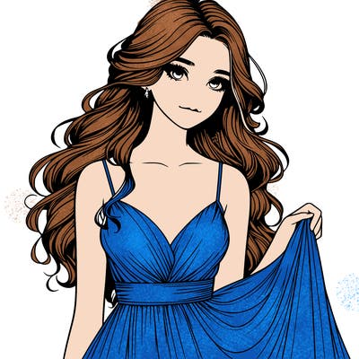 realistic girl in flowy silky prom dress