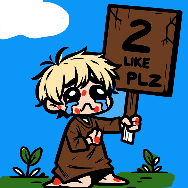 small poor toddler crying with sign that says 2 like plz
