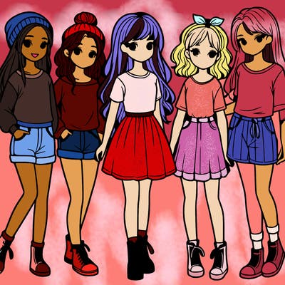 a group of five girls