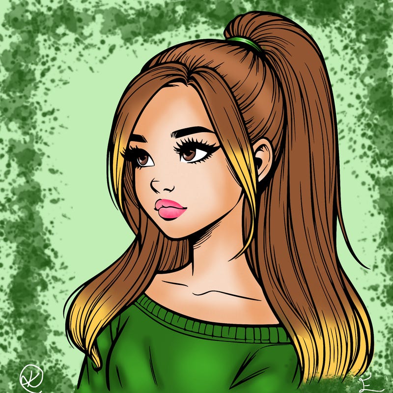 realistic girl with a high ponytail