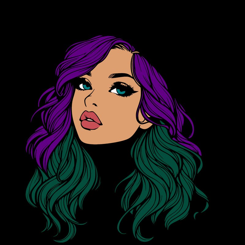 realistic witch girl with wavy hair and lips