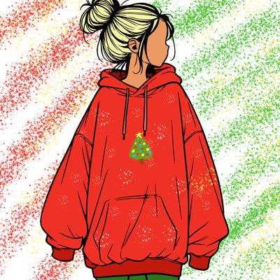 realistic girl with a oversized sweatshirt on and a bun