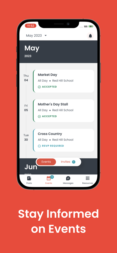Audiri: School Communication - Audiri school communication app showing an event calendar with RSVP options