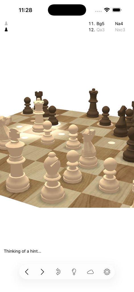 Chess - tChess Lite - 3D chess board view in tChess Lite showing move highlights and gameplay status